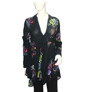 Free People Butterfly Print Flowy Tunic Top Large Boho Long Sleeve Small